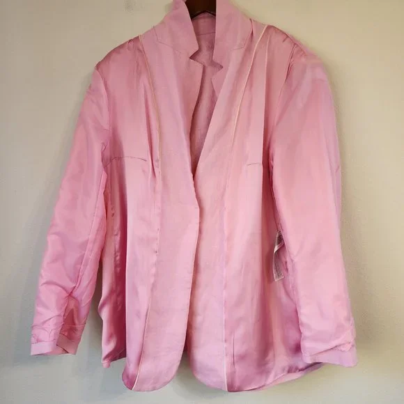 MNG by Mango Women Blazer Suit 100 Linen, Line, 1 botton front, Pockets, Lined - Picture 9 of 15